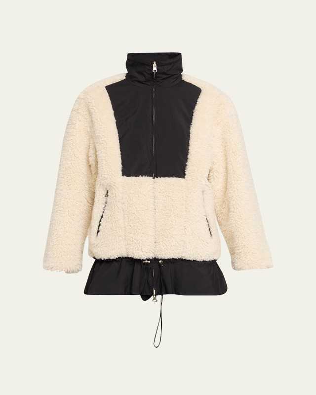 Flounce-Hem Sherpa Jacket